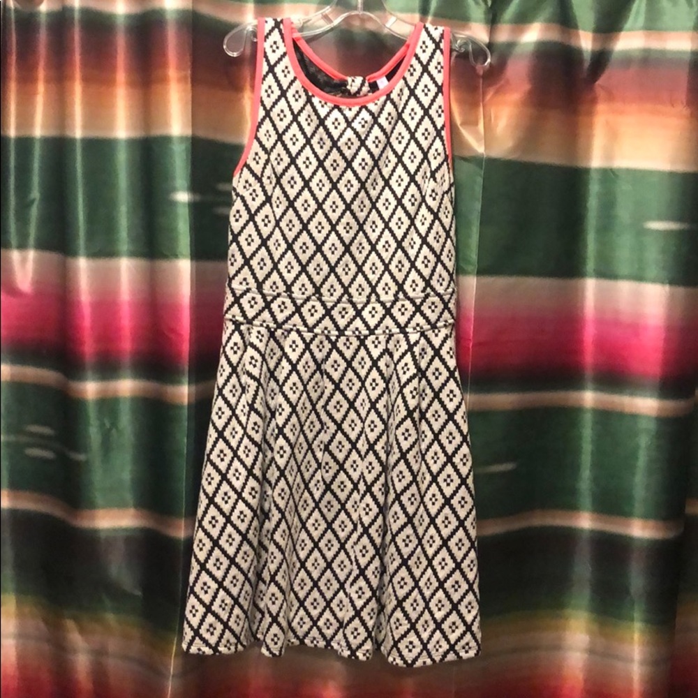 Adorable black and white and neon coral pink dress